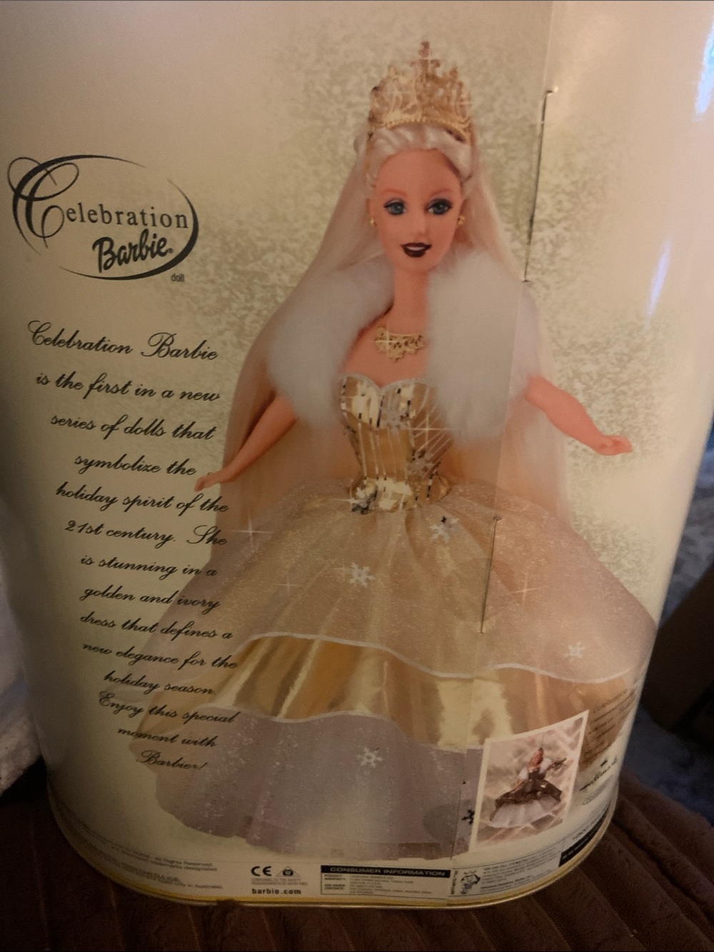 Barbie Gold Glitter Ball Gown with White Fur Collar - Picture 6 of 6